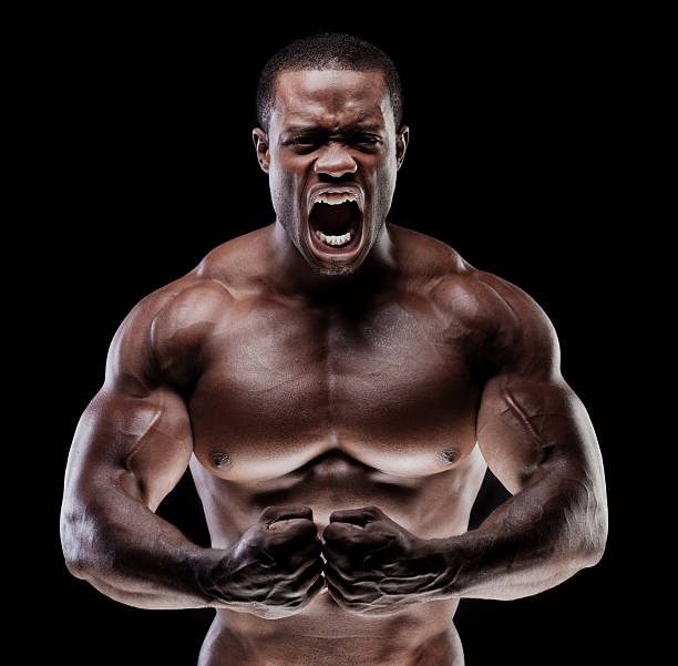 Muscle Man yelling stock photo