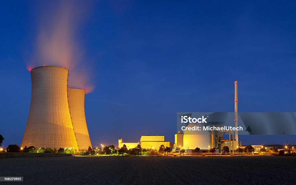 Nuclear Power Station With Night Blue Sky  Nuclear Power Station Stock Photo