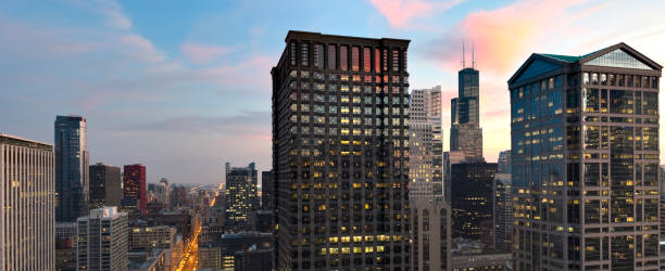 istock Aerial View of the Chicago Loop at Sunset (XXL) 108274069
