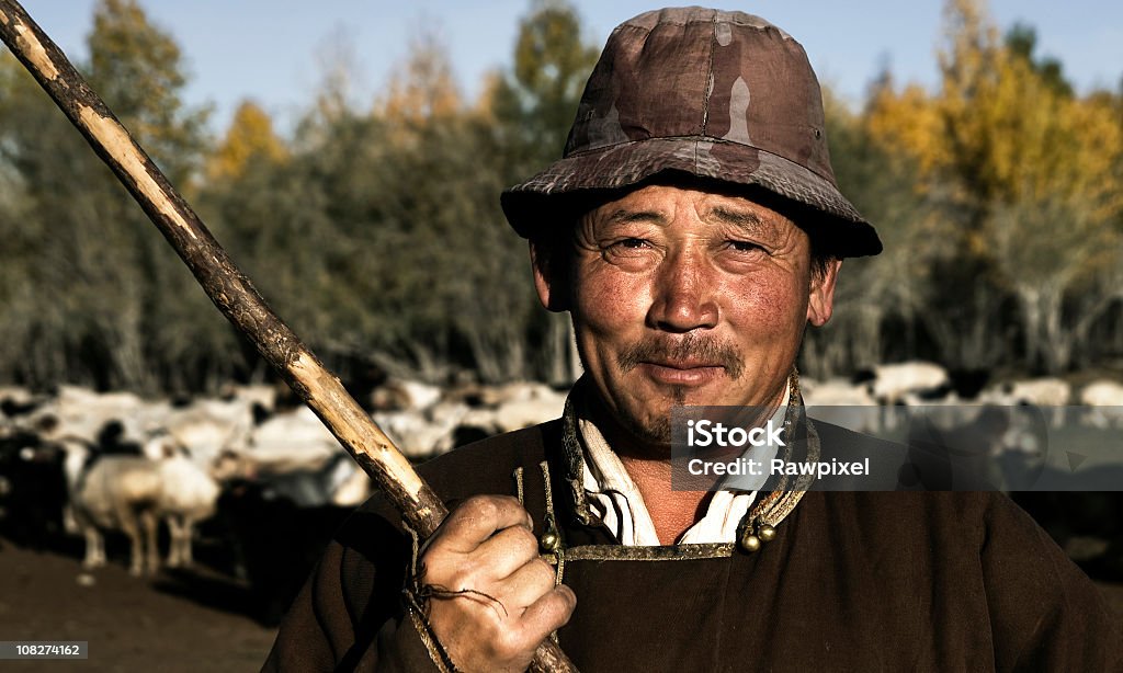 Mongolische Shepard mit Herde - Lizenzfrei Mongolische Kultur Stock-Foto