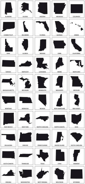 czarna sylwetka mapy 50 stanów usa - maryland map vector shape stock illustrations