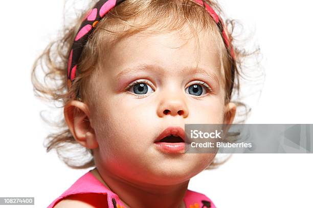 Portrait Of Little Baby Girl Wearing Pink On White Background Stock Photo - Download Image Now