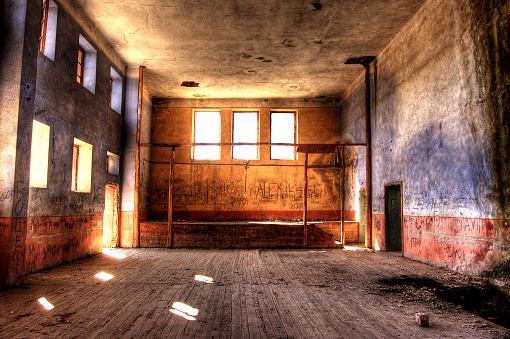 Old, Abandoned, Ruined and forgotten School room. HDR Image.