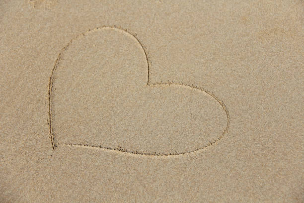 istock The heart is painted on the sand. Design with copy space. Top view 1082765526
