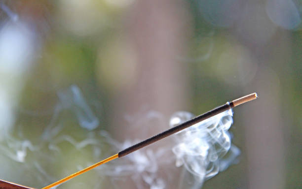 istock Incense stick and smoke from incense burning. Beautiful smoke. Blurred background and design with copy space 1082769366