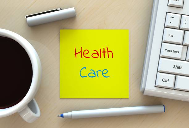 istock Health Care, message on note paper, computer and coffee on table, 3D rendering 1082770720
