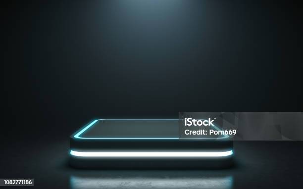 Futuristic Pedestal For Display Stock Photo - Download Image Now - Backgrounds, Futuristic, Stereoscopic Image