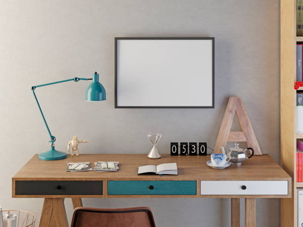 istock Mockup poster blank in the room warm colors. 1082787244