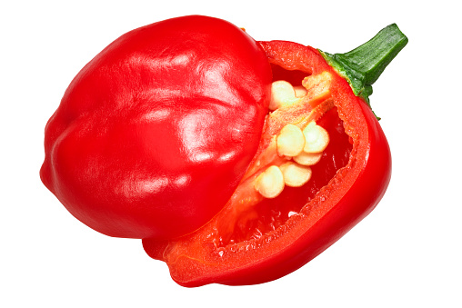 Malawi Piquante chile pepper(Pepperdew when pickled), Capsicum baccatum, split ripe pod