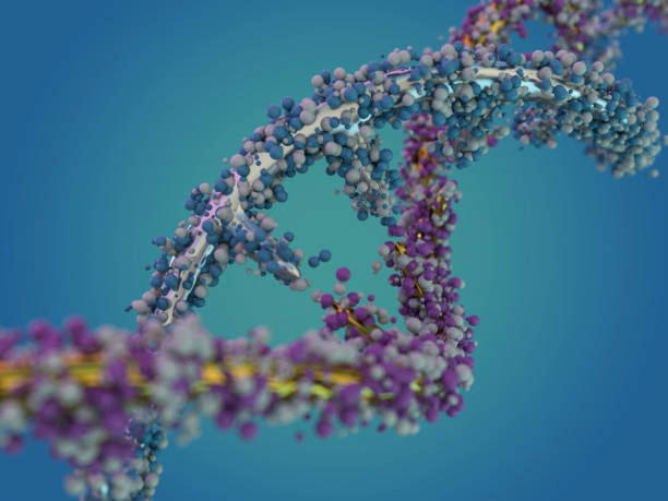 istock DNA molecule is located in front of a blue background. Abstract collage. 3D 1082797006