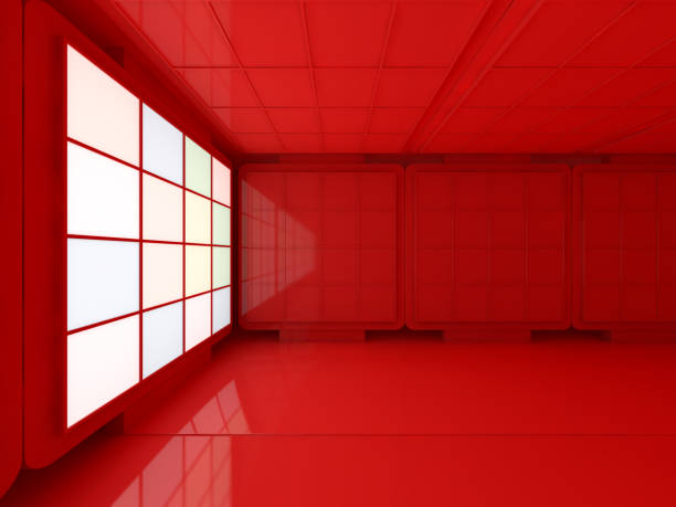 Background of an empty room with walls and neon light. Neon rays and glow. 3D