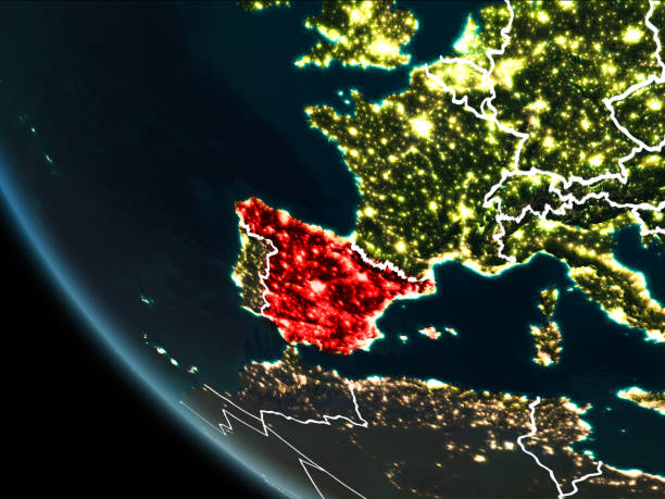 istock Satellite view of Spain at night 1082807194