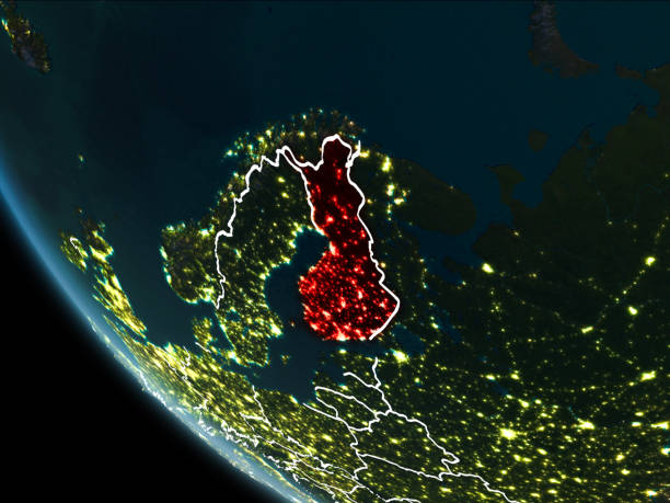 istock Satellite view of Finland at night 1082807206