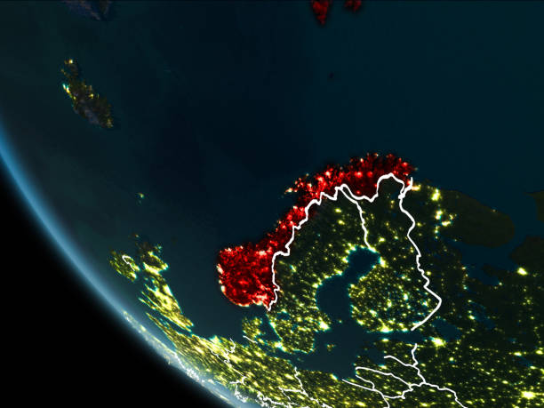 istock Satellite view of Norway at night 1082807212