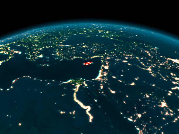 istock Orbit view of Cyprus at night 1082807408