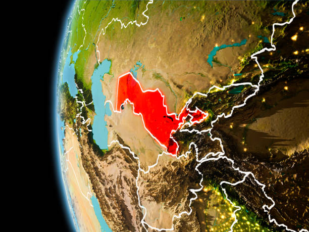istock Uzbekistan from space in evening 1082823182