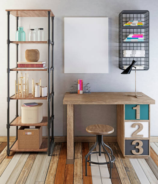 istock Mockup poster above the desk in hipster style. 1082823764