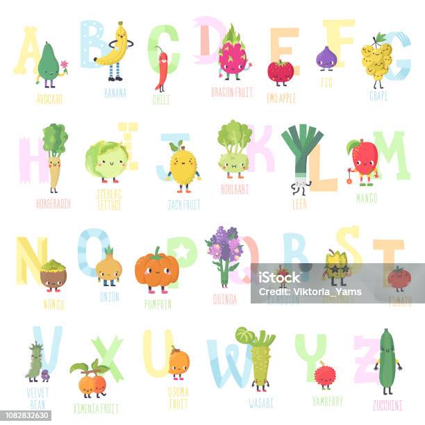 Ilustración de Linda De La Historieta En Frutas Y Verduras Vector Alfabeto Parte Dos y más Vectores Libres de Derechos de Colirrábano