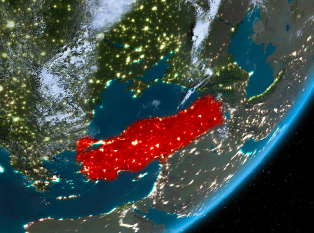 istock Orbit view of Turkey at night 1082838058