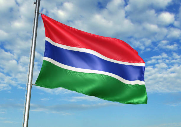 istock Gambia flag waving cloudy sky background 1082842954