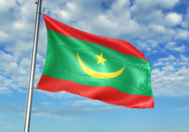istock Mauritania flag waving cloudy sky background 1082844070
