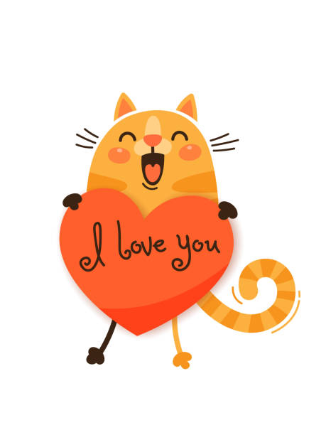 A Happy Cat With A Valentine And Message I Love You Vector
