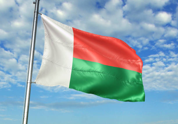istock Madagascar  flag waving cloudy sky background 1082846906
