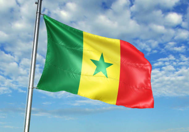 Senegal flag waving cloudy sky background Senegal flag on flagpole waving cloudy sky background realistic 3d illustration senegal flag stock pictures, royalty-free photos & images