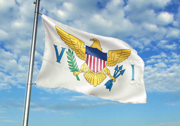 istock Virgin Islands US flag waving cloudy sky background 1082847544