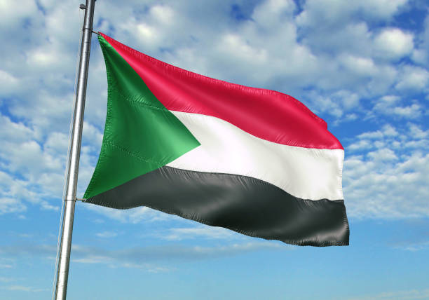 istock Sudan flag waving cloudy sky background 1082847730