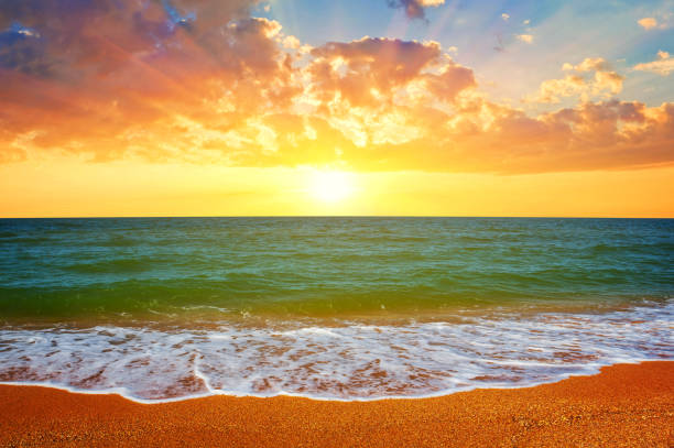 istock beautiful summer sandy sea beach scene at the sunset 1082866828