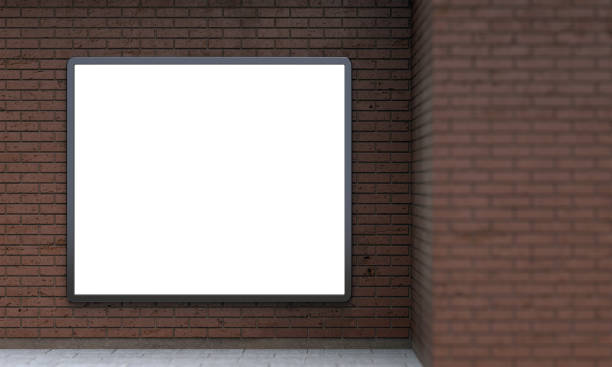 istock Blank lightbox or street LCD panel on brown brick wall 1082892594