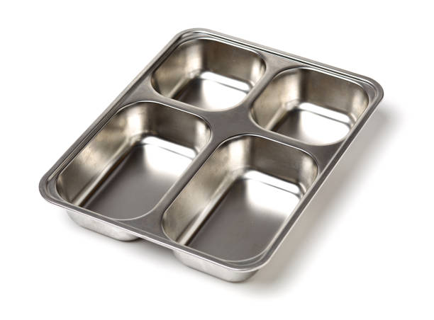 istock Shiny empty metal tray isolated on white background 1082895038