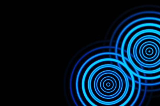 schallwellen, die oszillierende blau mit kreis spin, abstrakten hintergrund - ambient sound flash stock-fotos und bilder