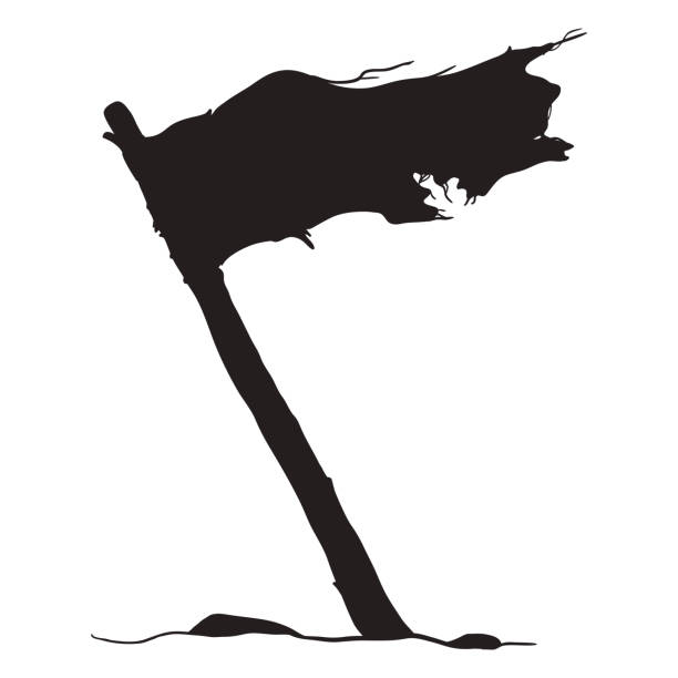 вектор черный силуэт размахивая старый разорванный флаг - torned stock illustrations