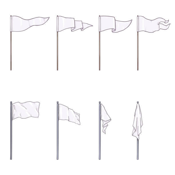 Vector Set of Cartoon White Flags on Wooden and Steel Flagpoles Vector Set of Cartoon White Color Flags on Wooden and Steel Flagpoles flagpole stock illustrations