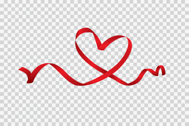 ilustraciones, imágenes clip art, dibujos animados e iconos de stock de cinta corazón rojo aislada sobre fondo transparente, arte vectorial y la ilustración - valentines day heart shape love gift