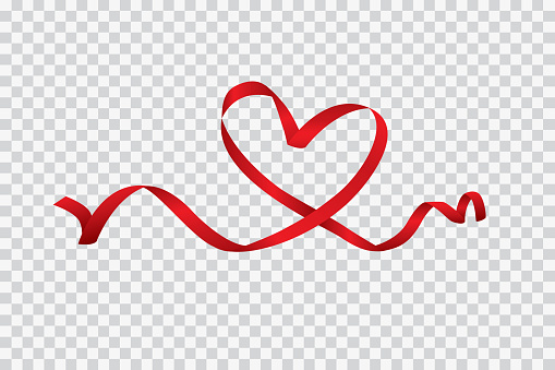 Red heart ribbon isolated on transparent background, vector art and illustration.