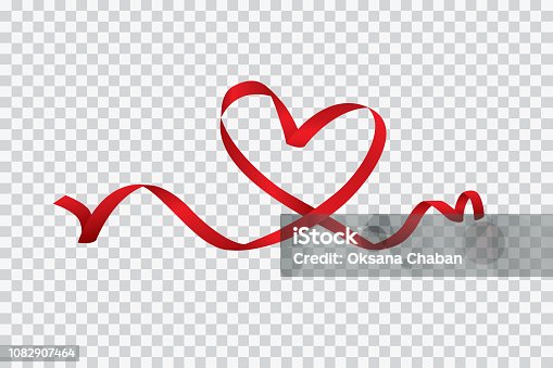 istock Red heart ribbon isolated on transparent background, vector art and illustration 1082907464