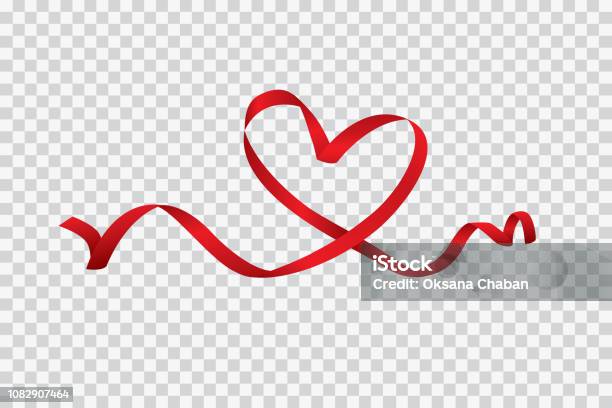 Red Heart Ribbon Isolated On Transparent Background Vector Art And Illustration Stock Illustration - Download Image Now