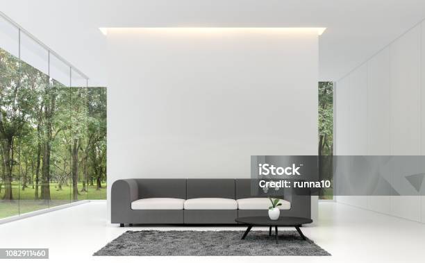 Minimal Living Room With White Backdrop 3d Rendering Image Stock Photo - Download Image Now
