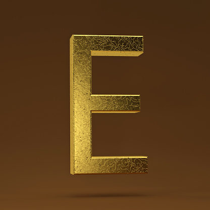 3D render Illustration. golden capital letter - E.