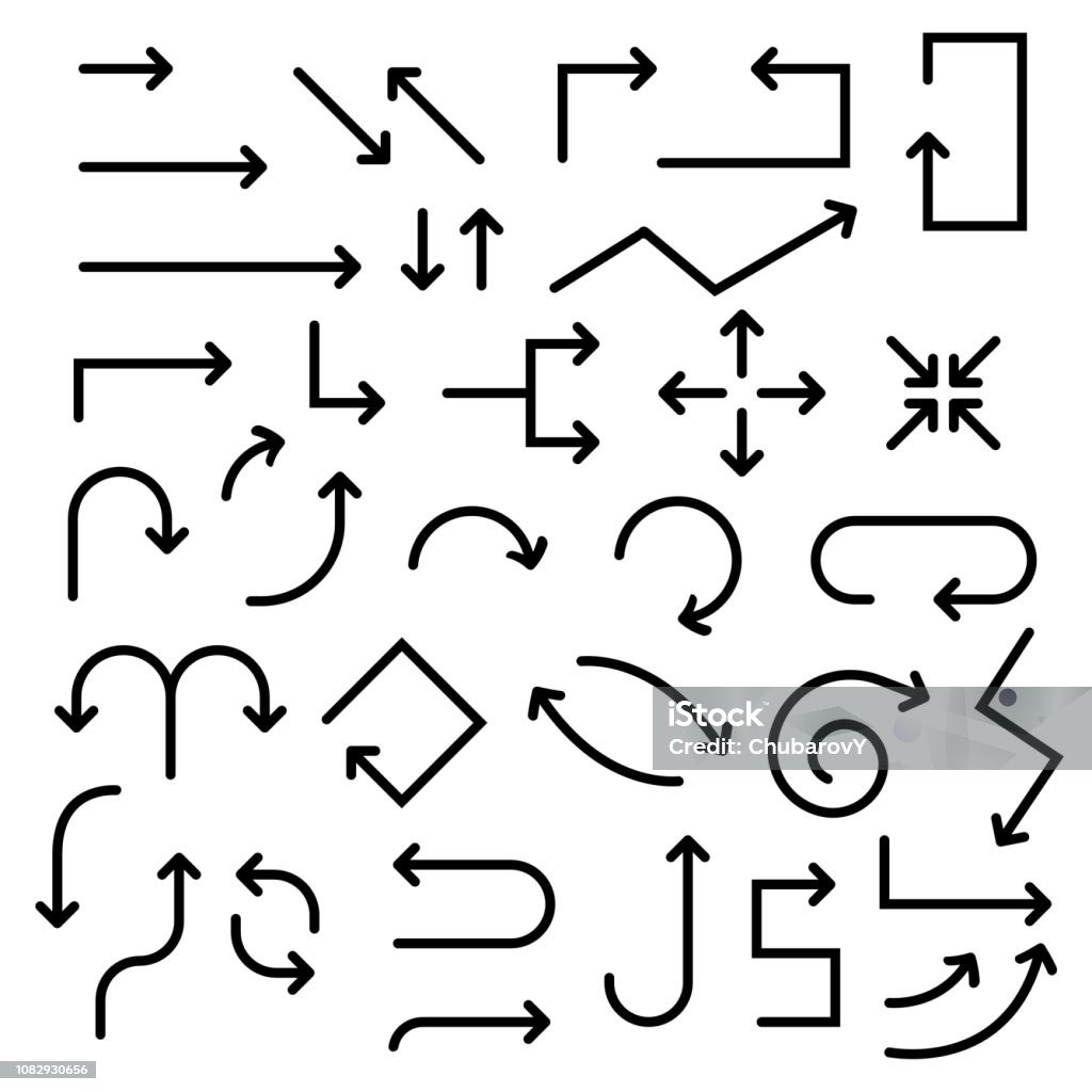Simple Black Arrows Set Direction Signs Stock Illustration - Download ...