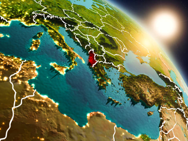 istock Albania from space during sunrise 1082935034