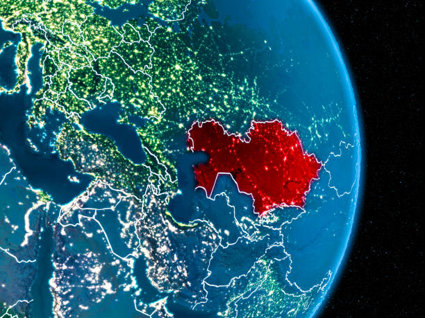 istock Kazakhstan in red at night 1082937406