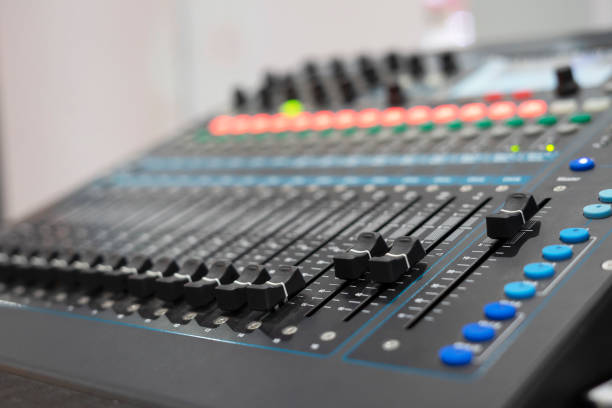 istock Buttons of auido mixer board. 1082944240