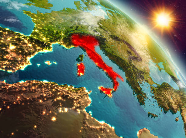 istock Italy in sunrise from orbit 1082944754