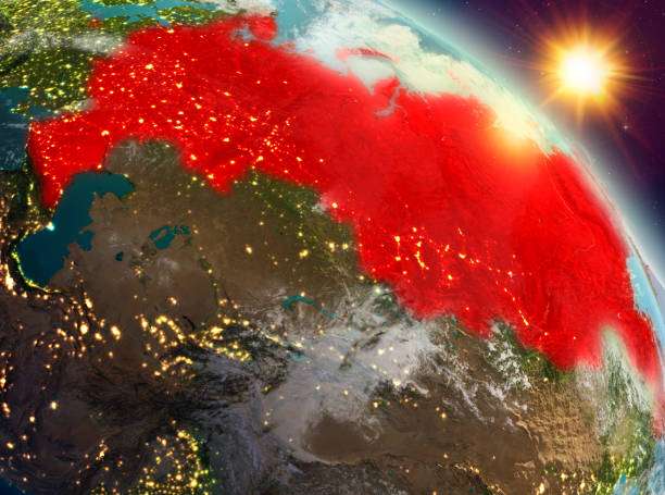 istock Russia in sunrise from orbit 1082944904