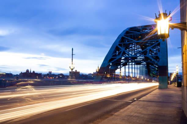 Newcastle upon Tyne/England - February 17th 2012: traffic light trails on Newcastle tyne Bridge Tyne Bridge at night tyne bridge stock pictures, royalty-free photos & images