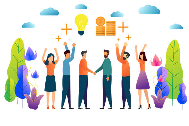 Teamwork and partnership. business people shake hands and discussion vector illustration. vector art illustration
